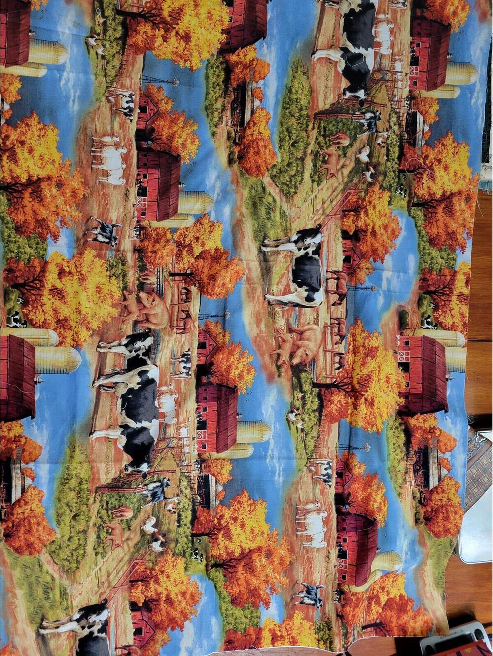 Cranston Farm Scene Upholstery Fabric Yardage Cows Barns Autumn Print 30 x 42